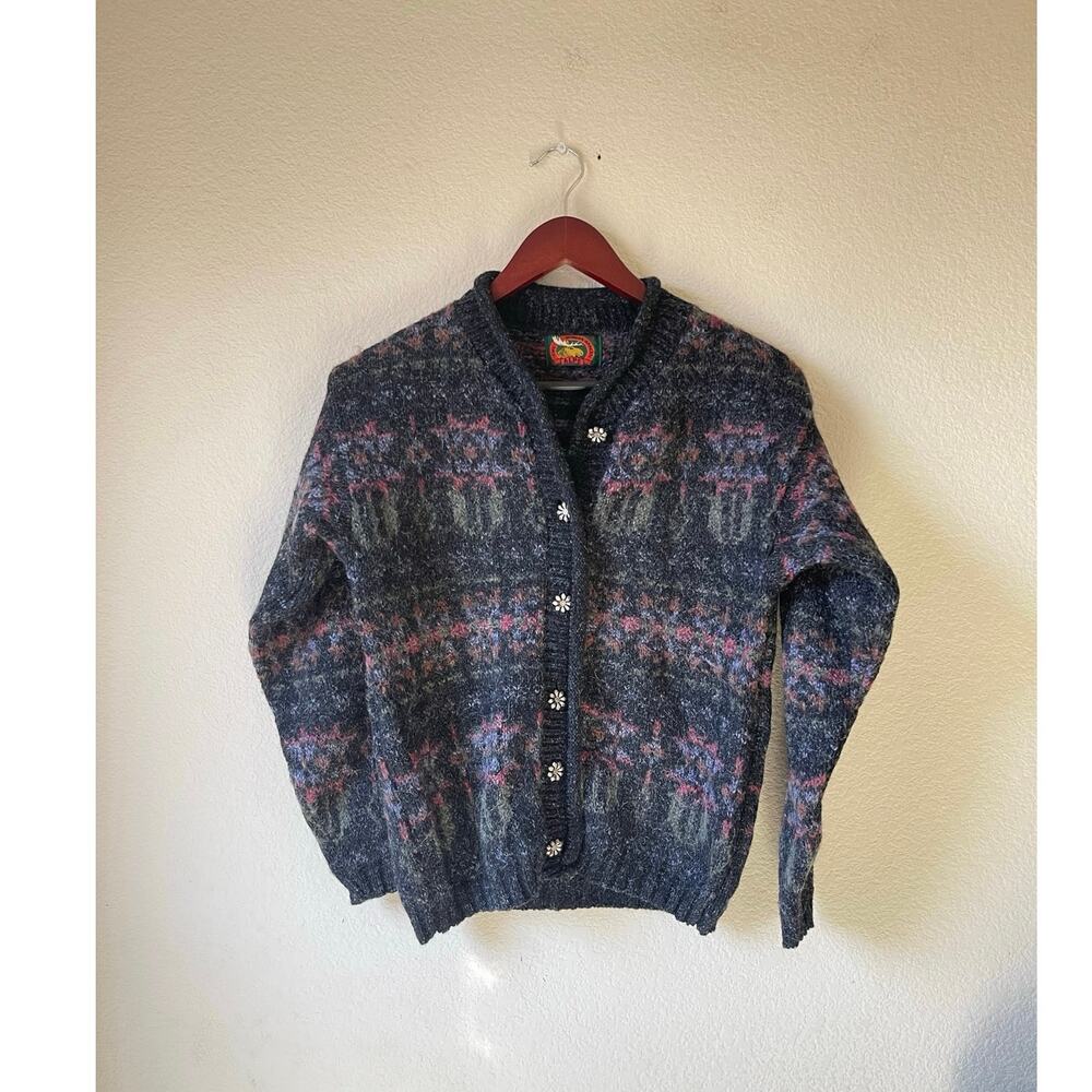 Vintage wool metal button cardigan with all over print size small